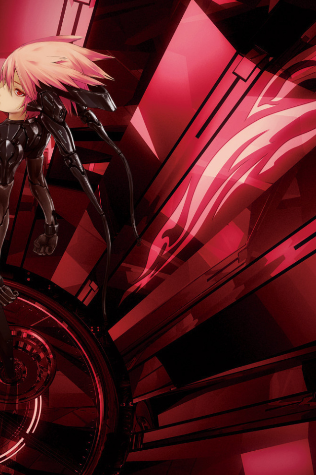 Девочка робот в красных тонах