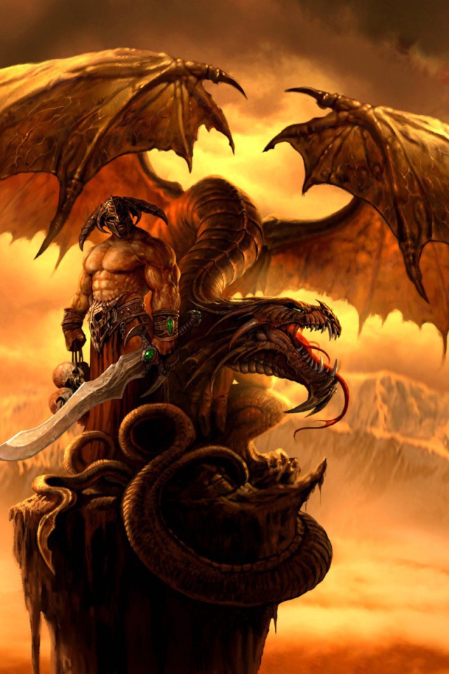 Монстр с мечом и дракон