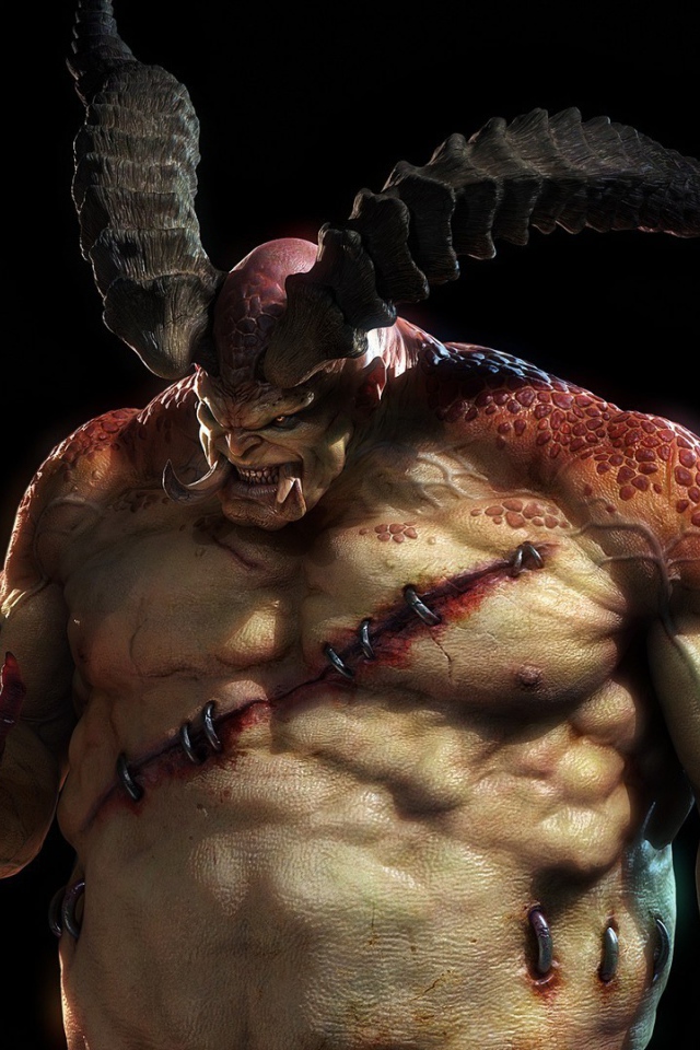 Монстр с рогами и клыками