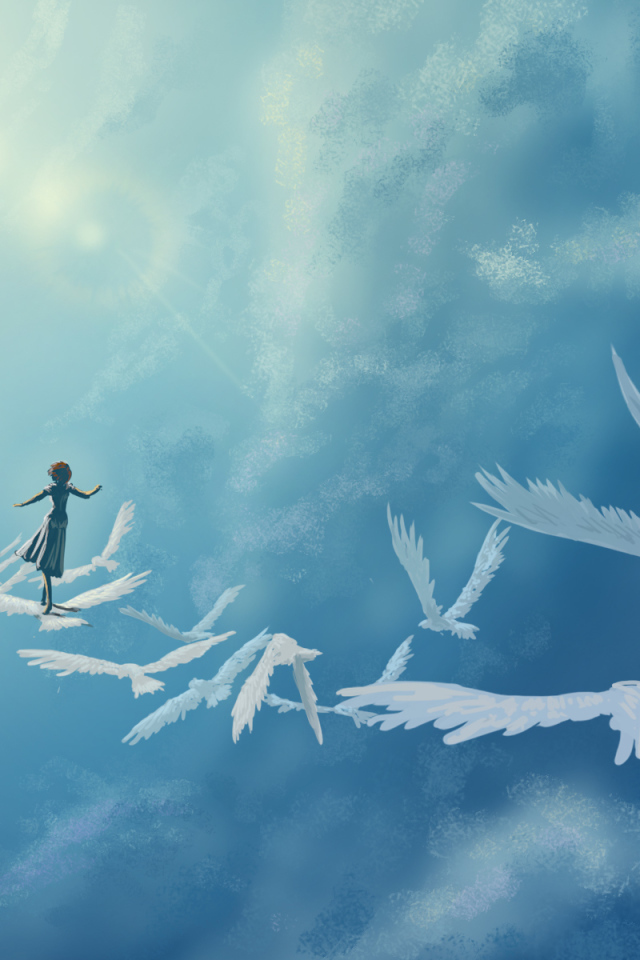 Девушка на белых птицах