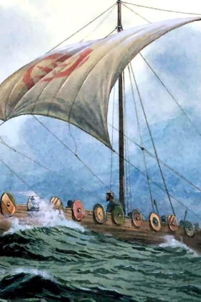 Лодка викингов в бурном море