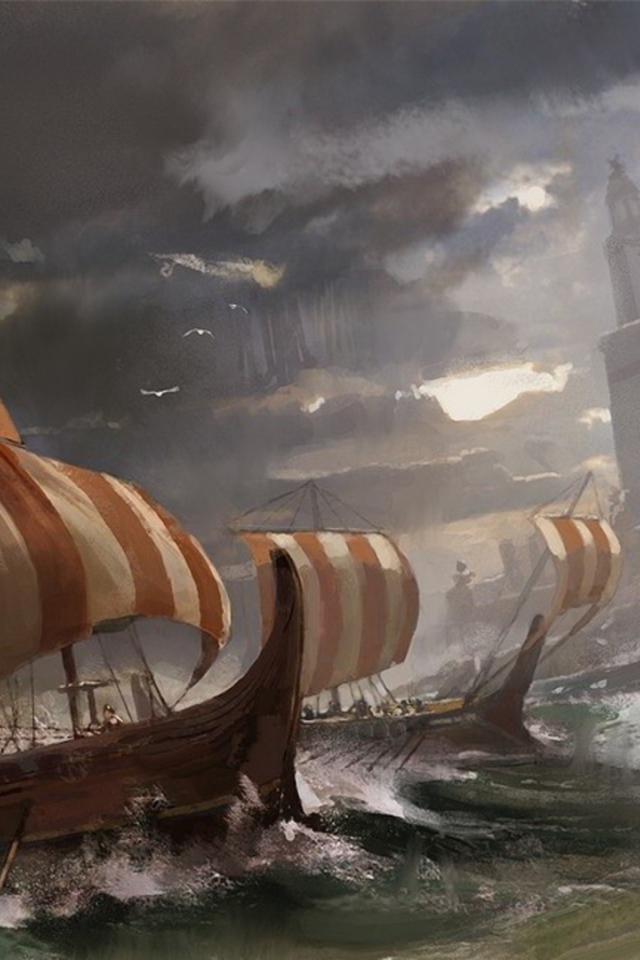 Корабли викингов у вражеской крепости