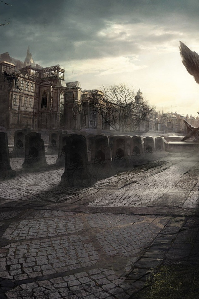 Статуя ангела в разрушенном городе