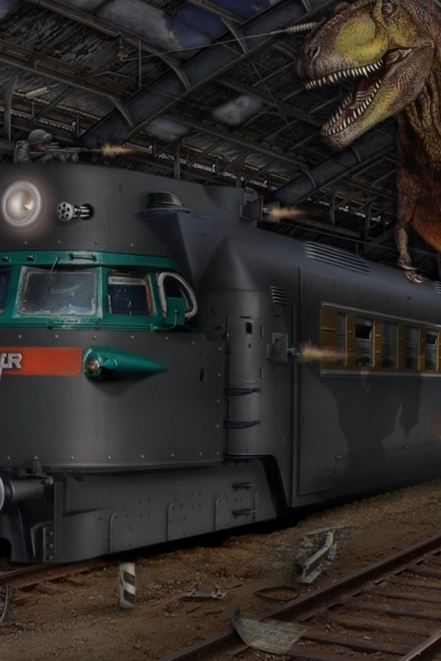 Динозавр обгоняет поезд