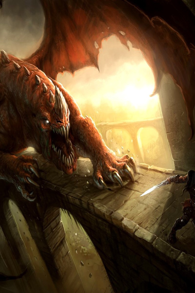 Дракон гонится за воином