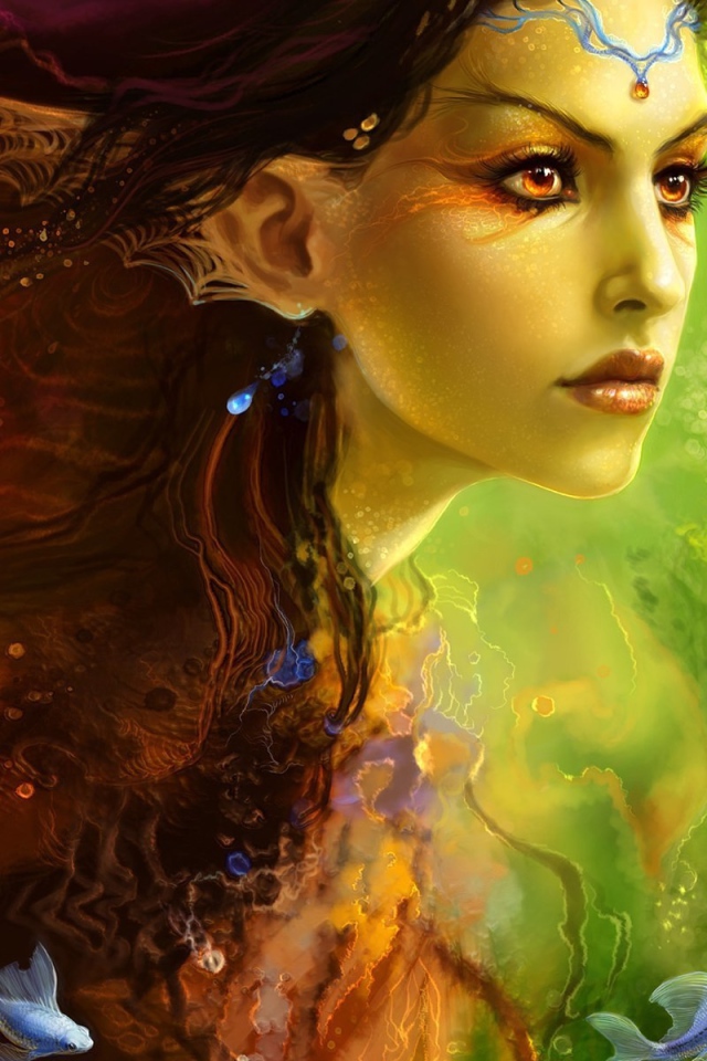 Русалка с рыбами