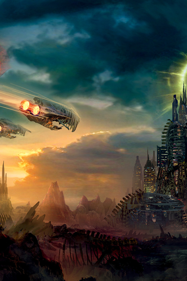 Космические корабли летят к городу