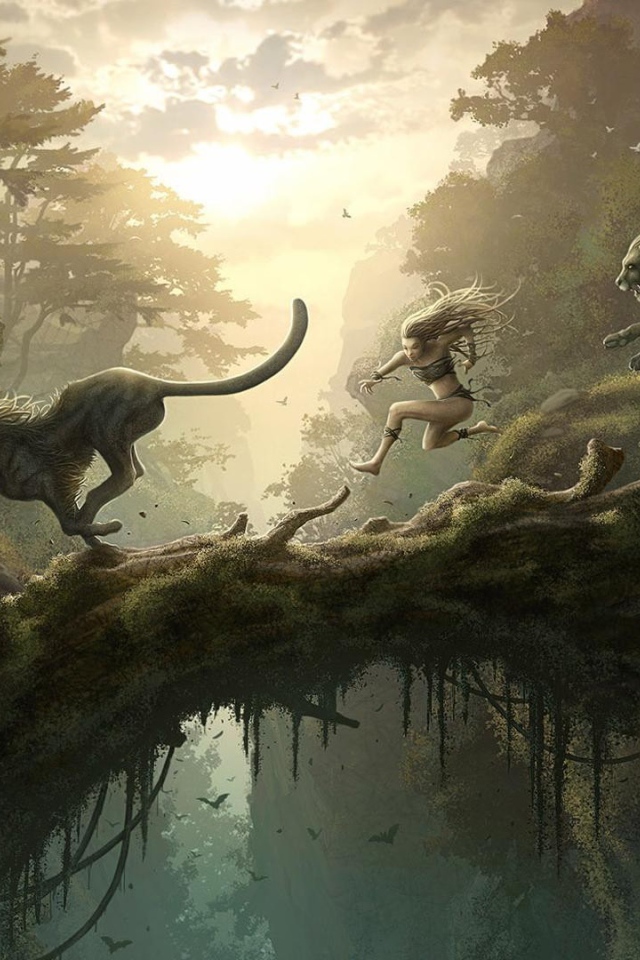 Бег человека и львов