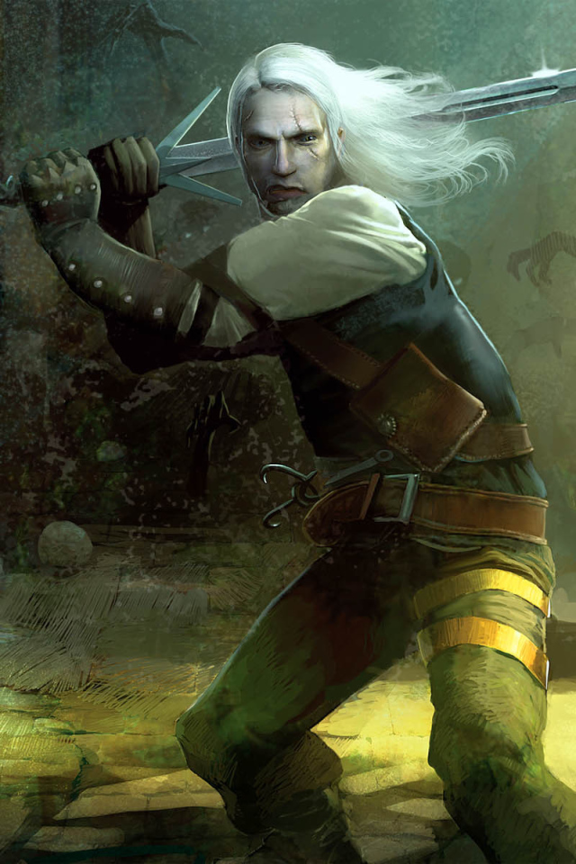 Герой из игры Ведьмак с мечом