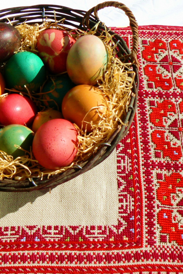 Корзина яиц на вышивке на Пасху