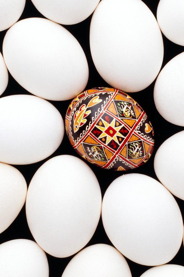 Крашенное яйцо среди белых на Пасху