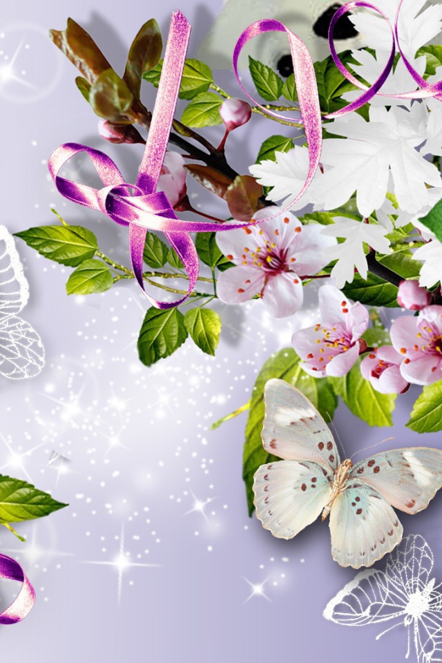 Фиолетовая роза и бабочки, картинка на восьмое марта