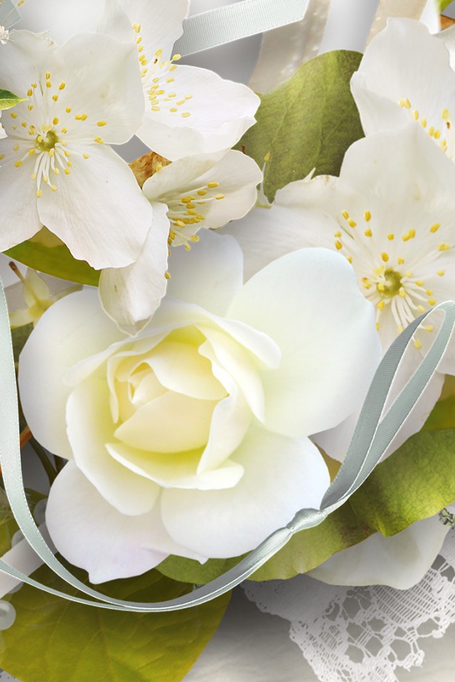 Белая роза и другие цветы, картинка на восьмое марта