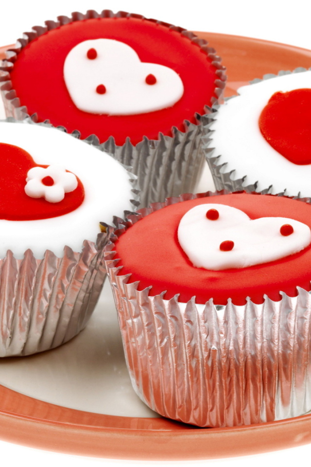 Cupcakes with hearts on Valentine's Day February 14
