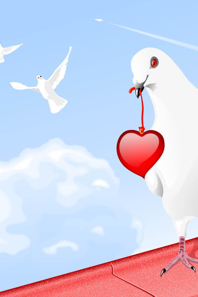 Dove with hearts on Valentine's Day February 14