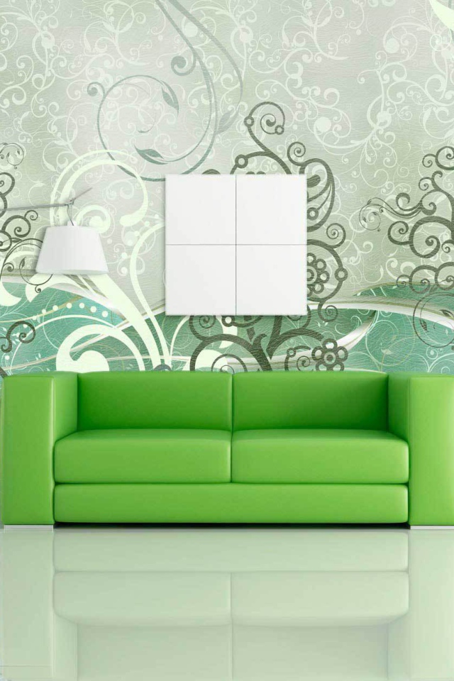 Зеленый диван в интерьере