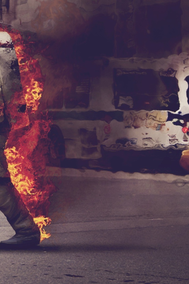 Пожарник на работе