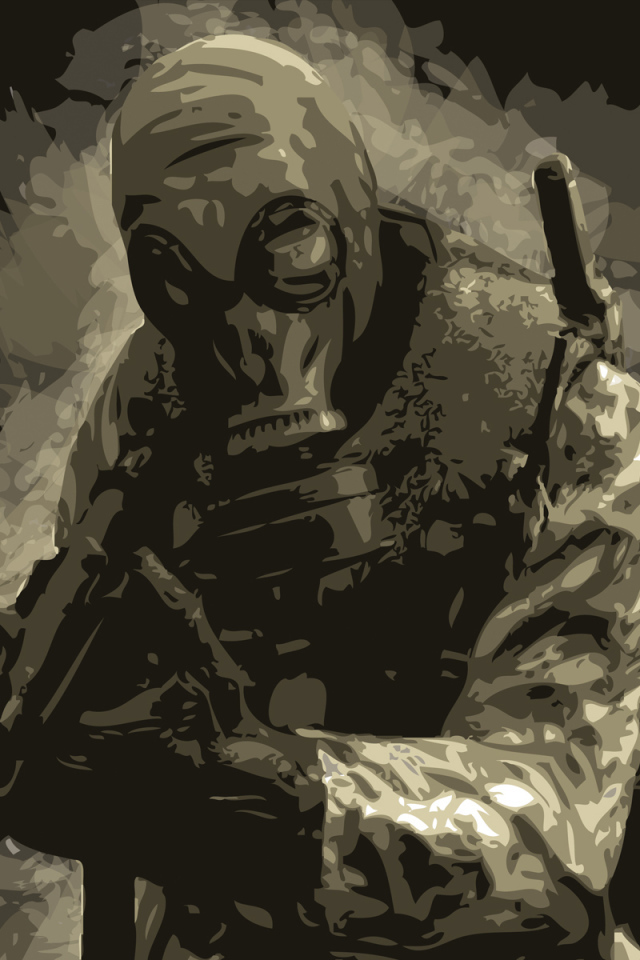 Солдат в противогазе