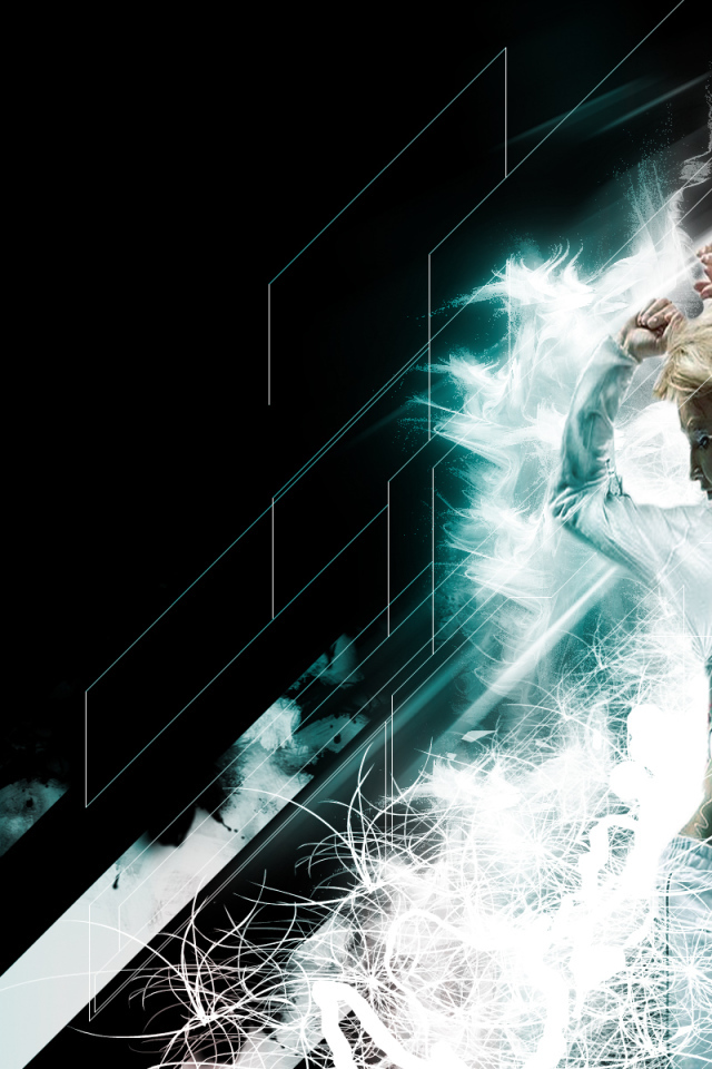 Японка танцует среди волн света