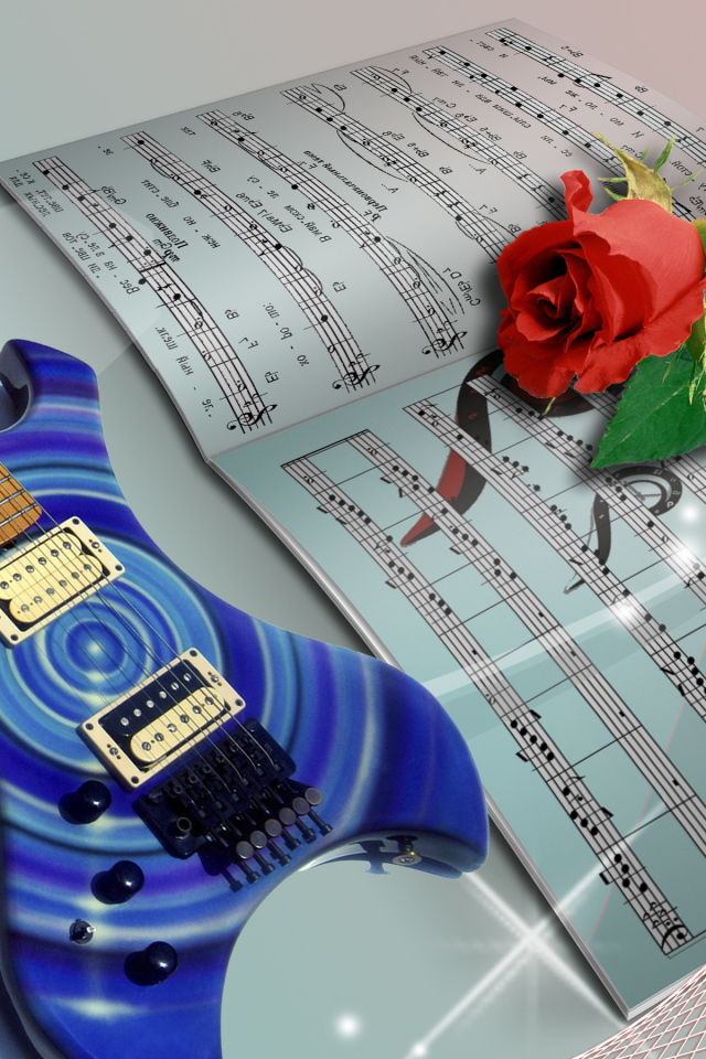 Гитара и роза на нотах