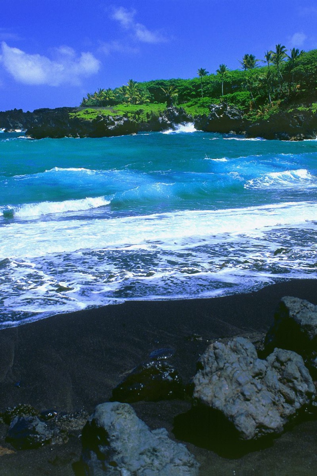 Красивый вид на черный пляж