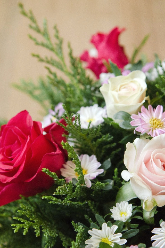 Цветы хризантема и роза