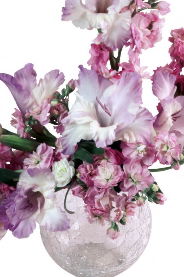 Сиреневые гладиолусы в вазе
