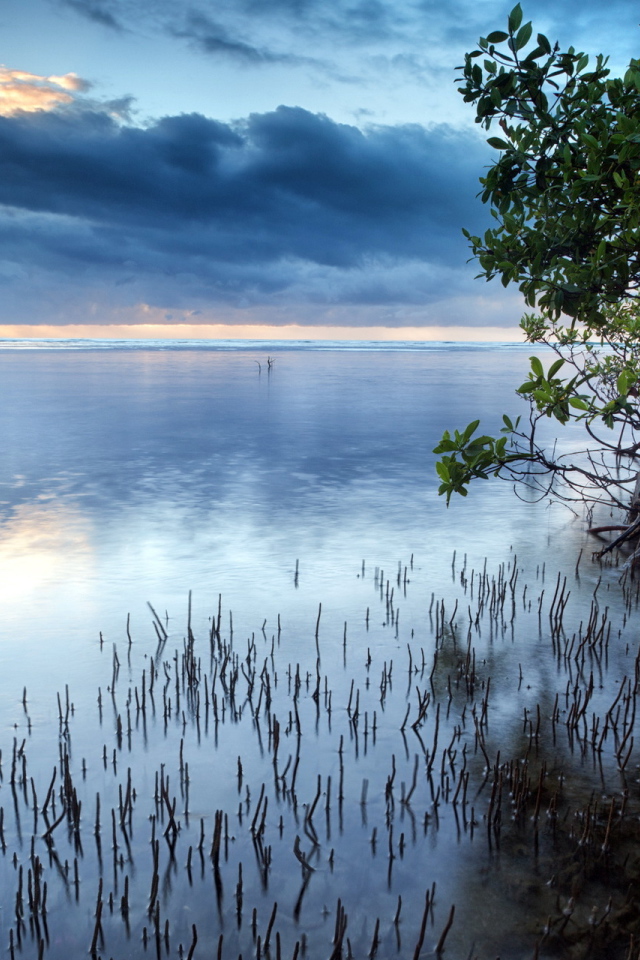 Темные облака над озером