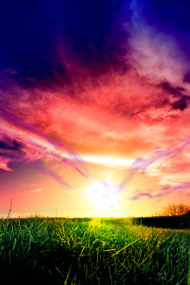 Красивый закат над полем