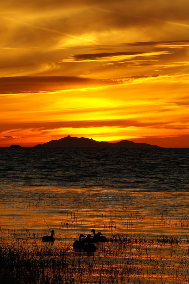 Золотой закат над озером