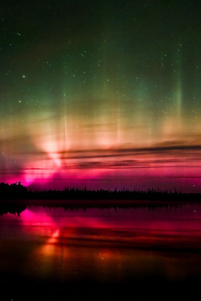 	   Northern lights and red sunset