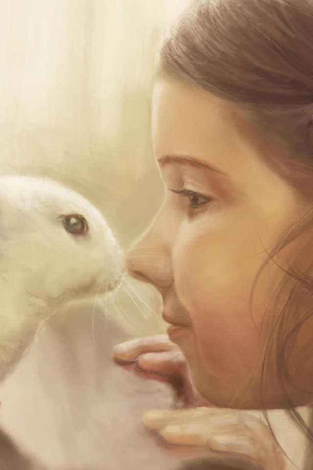 Рисунок девочки с кроликом