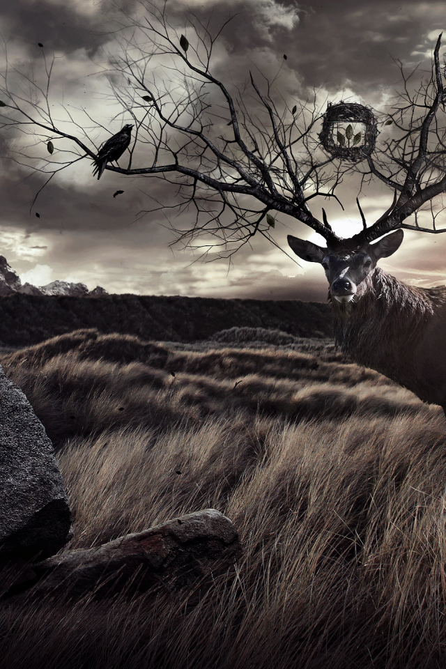 Олень с рогами деревьями