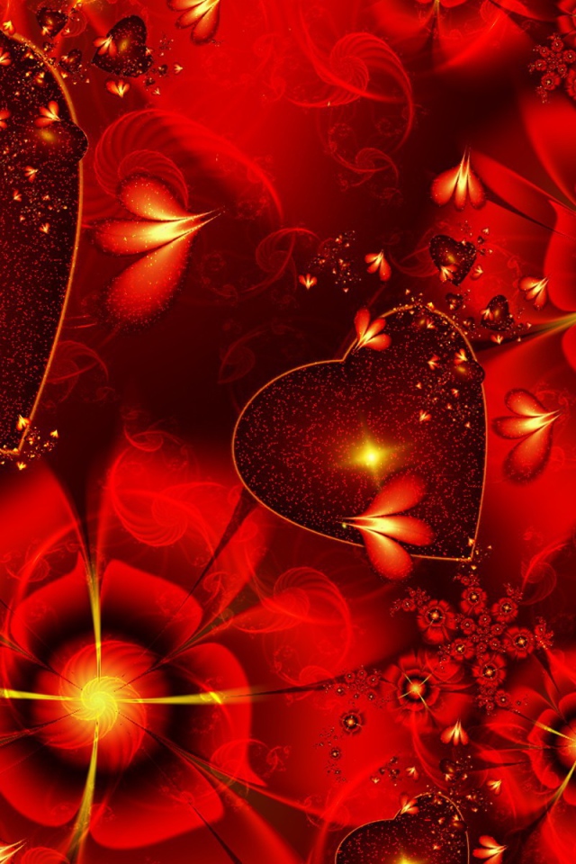 Сердечки с красными цветками