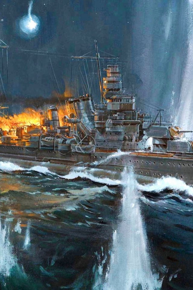Горящий корабль в фонтанах