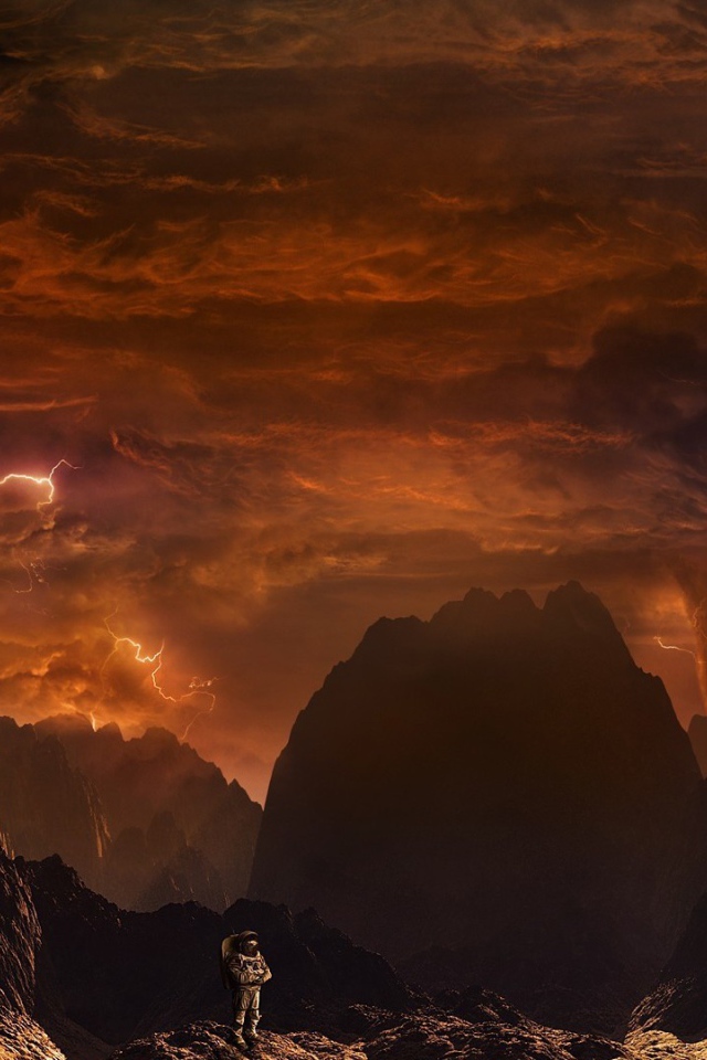 Космонавт на огненной планете