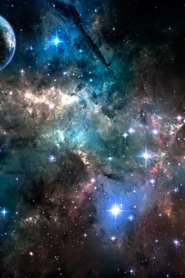 Планета на фоне галактики