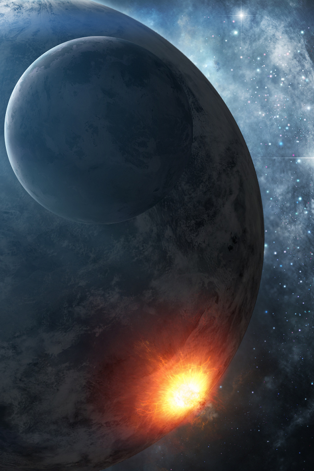 Взрыв на планете со спутником