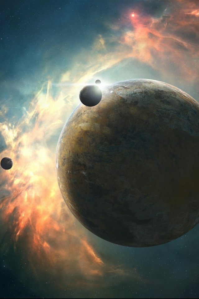 Планета на фоне туманности