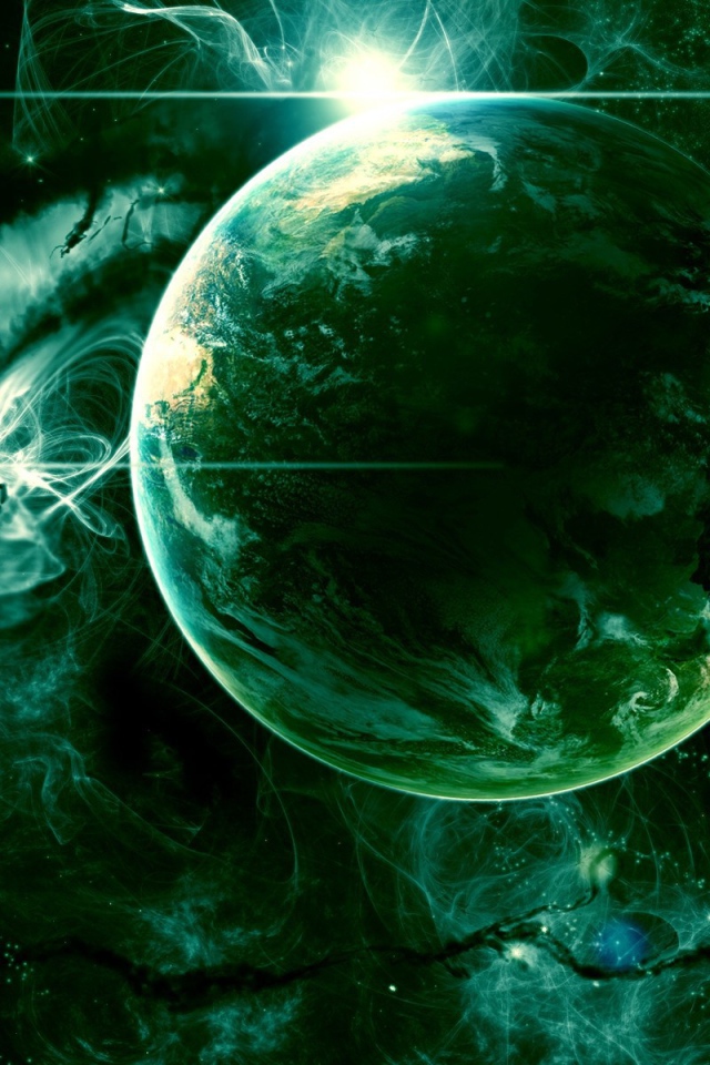 Зеленая планета в космосе