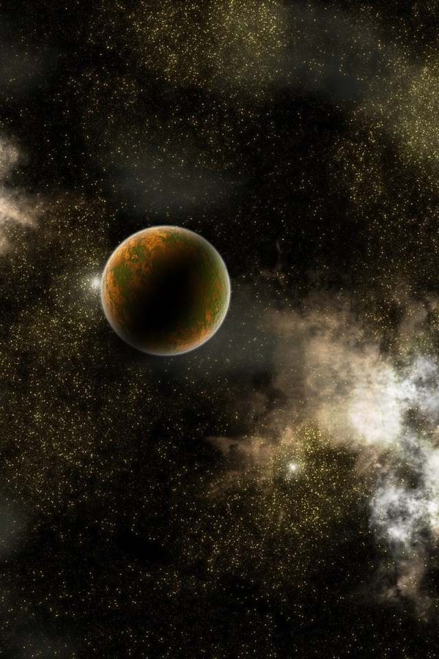 Планета на фоне галактики