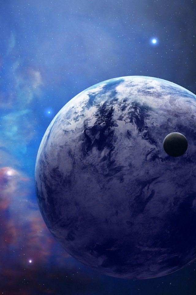 Планета со спутником в космосе