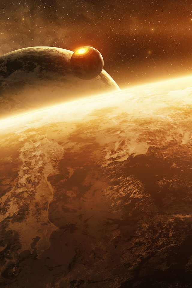 Поверхность планеты и солнце