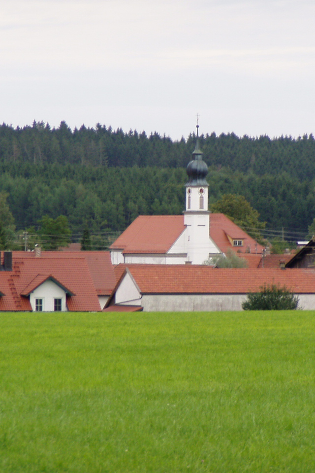 Зеленый луг в городе Лэнгенфельд, Австрия