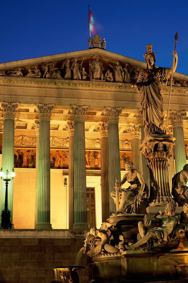 Ночной парламент в городе Вена, Австрия