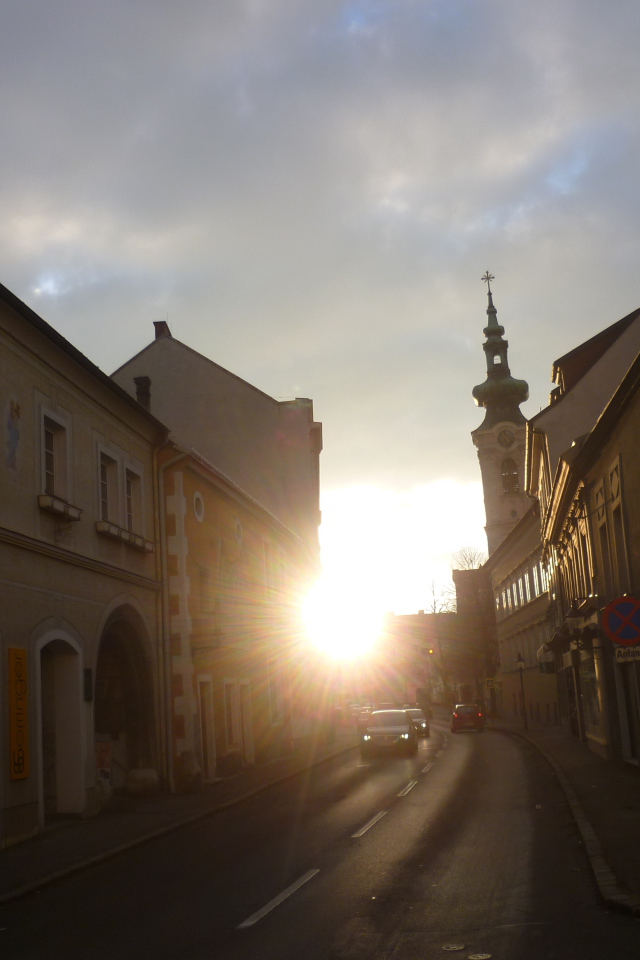 Закат в городе Гайнберг, Австрия