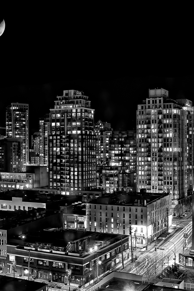 Ночь в городе Ванкувер, Британская Колумбия, Канада