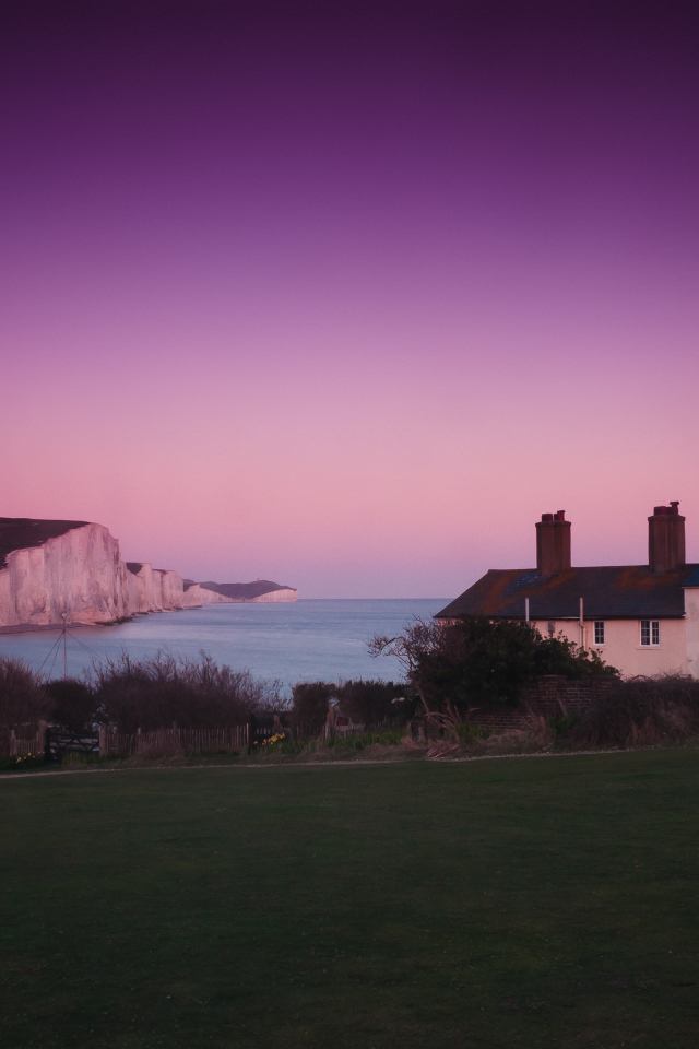 Парк Севен Систерс Кантри в Англии, после заката солнца