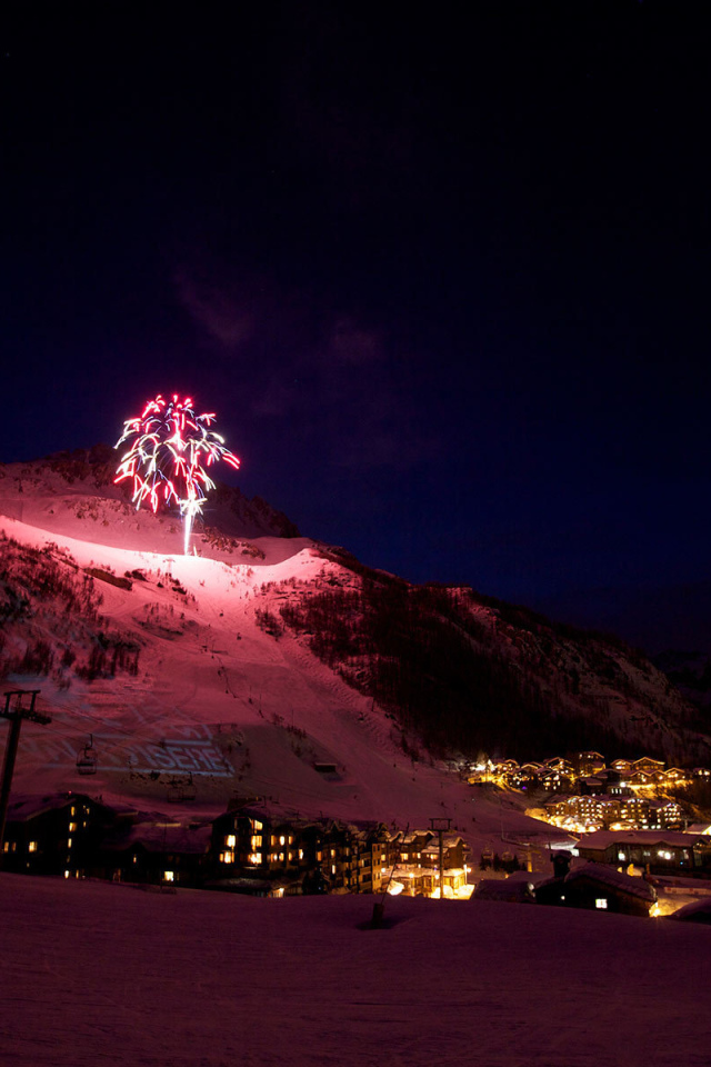 Fireworks at the ski resort of Val d'Isere, France