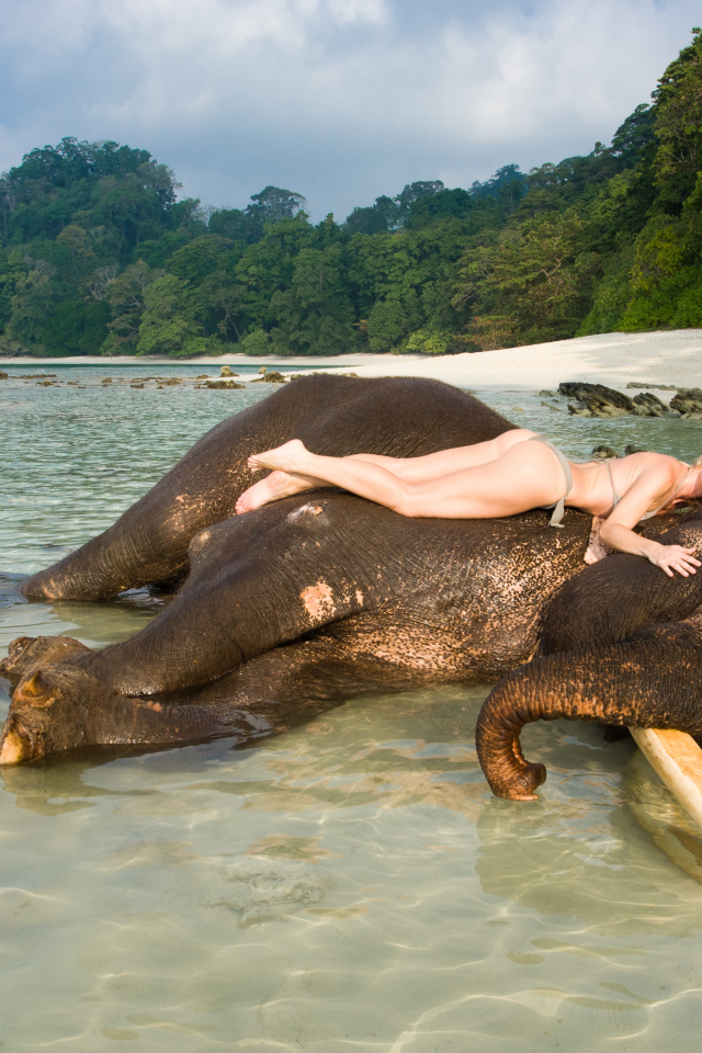 Девушка на слоне на Андаманских островах